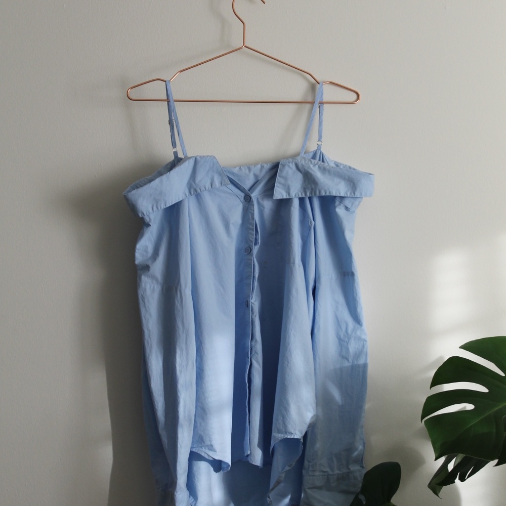 Light Blue, Off-The-Shoulder Button-Down - Picture 2 of 5